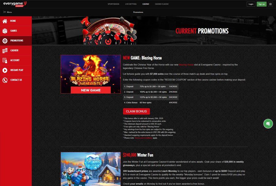 Everygame Casino Bonuses and Promotions