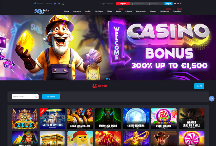 MyStake Casino - Crypto-Forward Casino With Live Dealer and Minigames